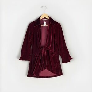 Neiman Marcus Jacket Small Oversized Cardigan Red Velvet Tie Up Opera New